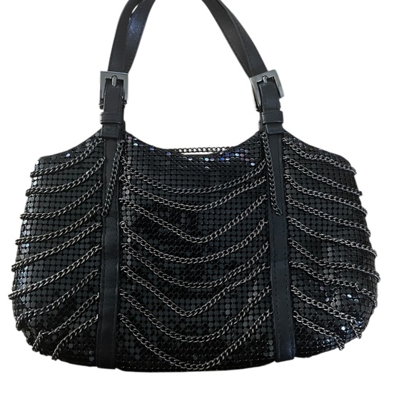 WHITING & DAVIS Chainmail Black Leather, Mesh, & Chain Mini Handbag Evening Bag - Picture 3 of 14